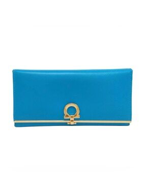 Salvatore Ferragamo Turquoise Wallet with Gold-Tone Hardware
